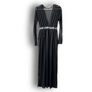 LOVE HATE Slitted Long Sleeve Black Mesh Dress